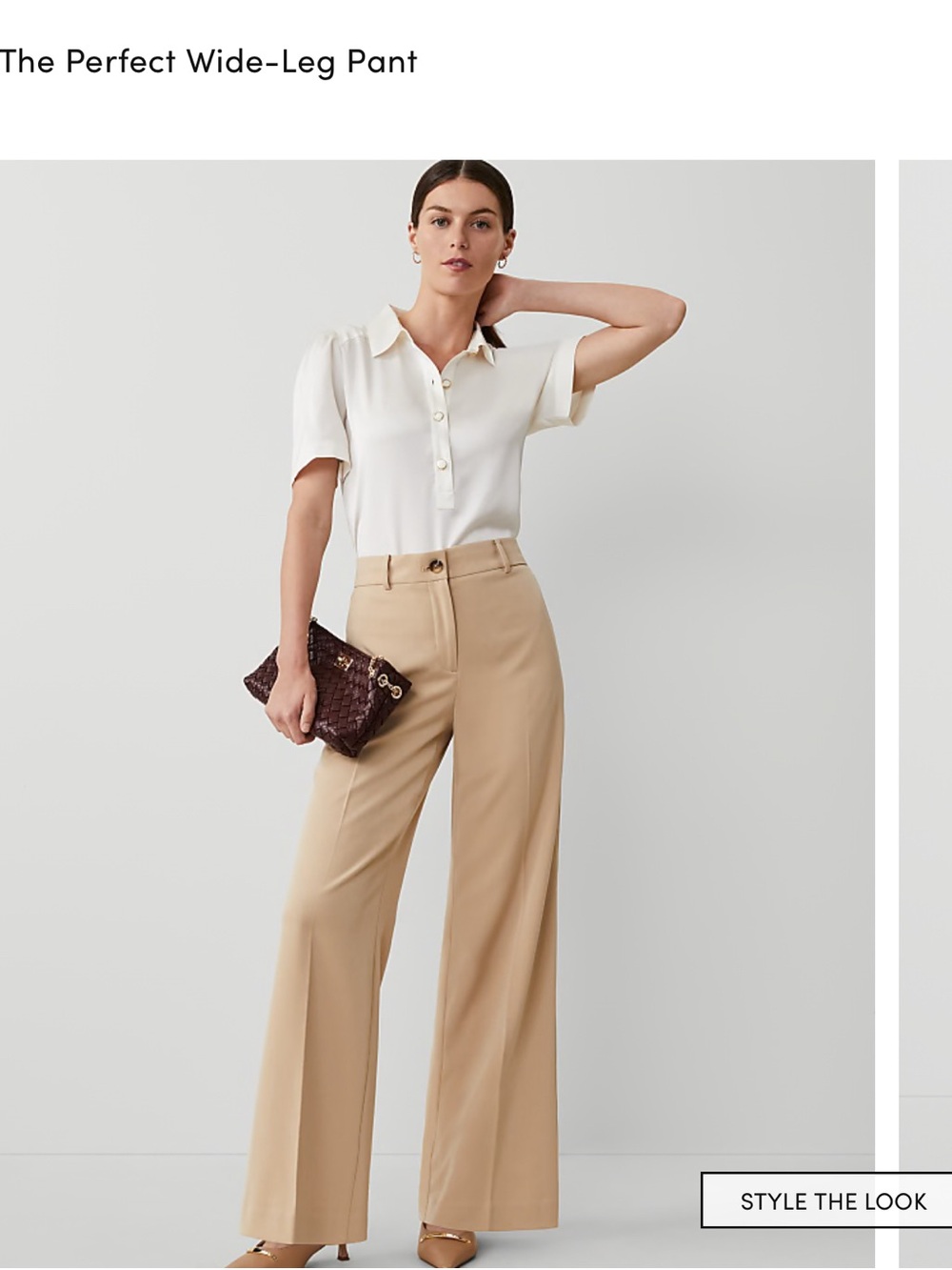 LOFT Beige High-Rise Wide-Leg Pants